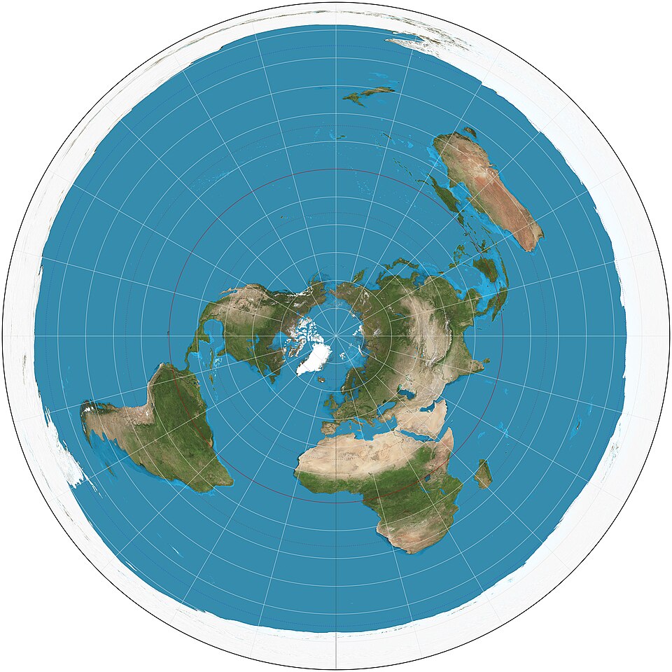 An azimuthal-equidistant map of the earth with major southern-hemisphere flight routes overlaid, each resolving into a near-straight line on this projection.