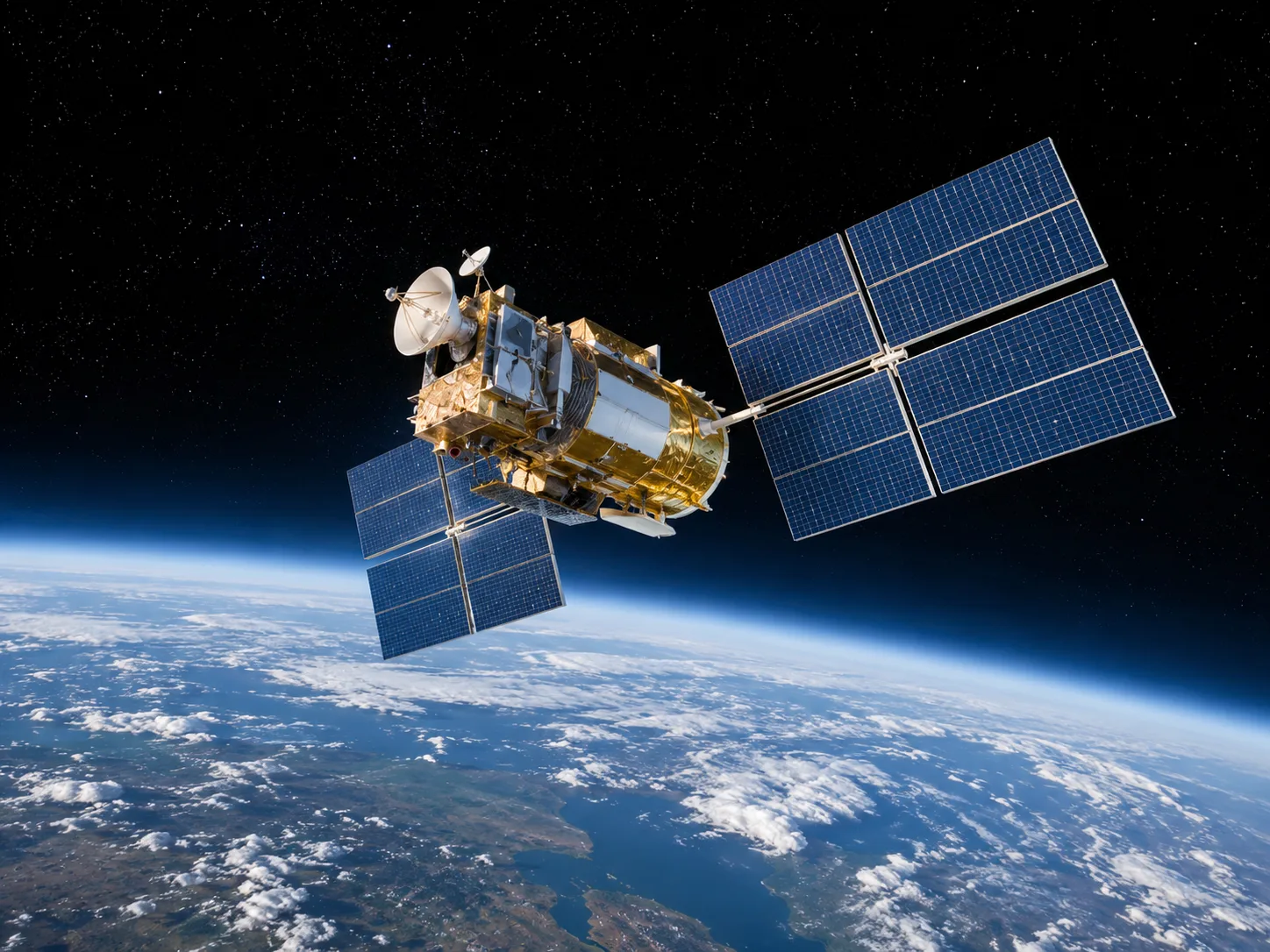 A rendering of an observation satellite above the earth.