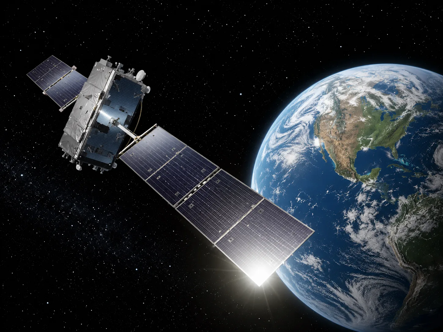 A rendering of an earth-facing satellite.